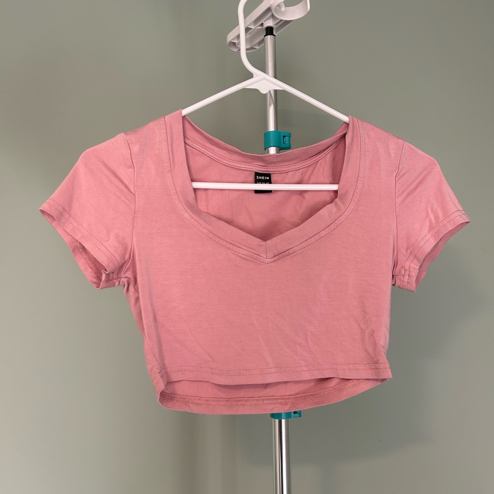 SHEIN Dusty Pink V-Neck Crop Top